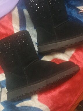 UGG Black Short Suede Boots with Stud Accents - Women